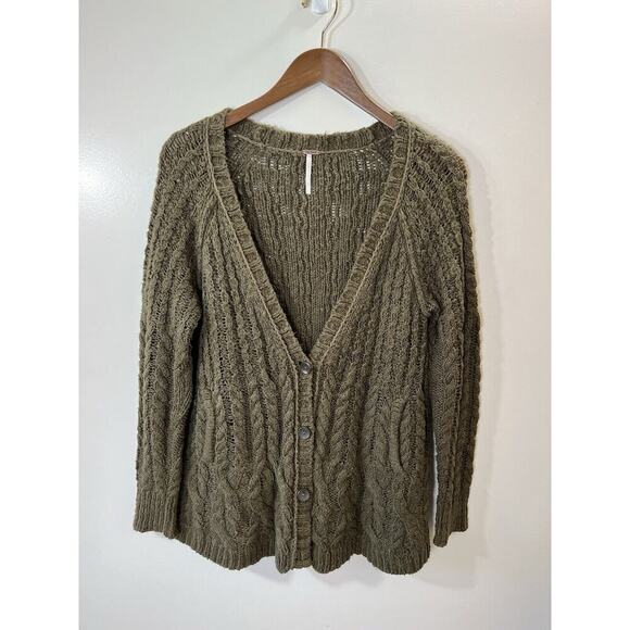 Free People Sweaters - Free People Women’s Cable Knit Cardigan Size S Green Timeless Preppy Casual Cozy